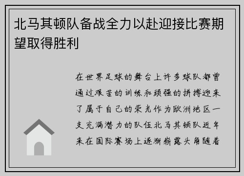 北马其顿队备战全力以赴迎接比赛期望取得胜利